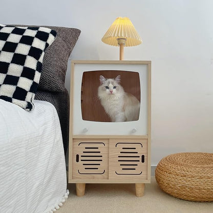 Cat House Side Table, 2-in-1 Wooden Cat House and Bedside Table by Unknown