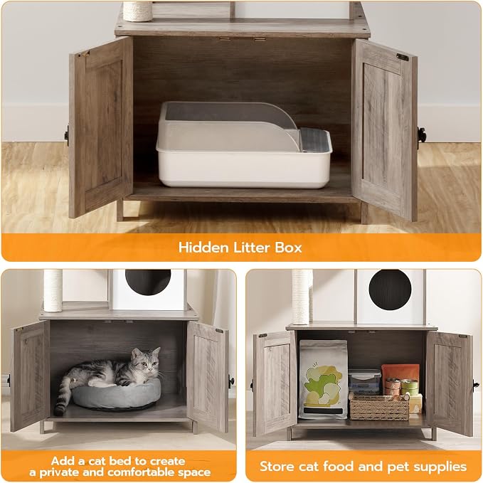 HOOBRO Cat Tree Tower with Litter Box Enclosure Indoor, Wooden Cat Condo with - Image 5