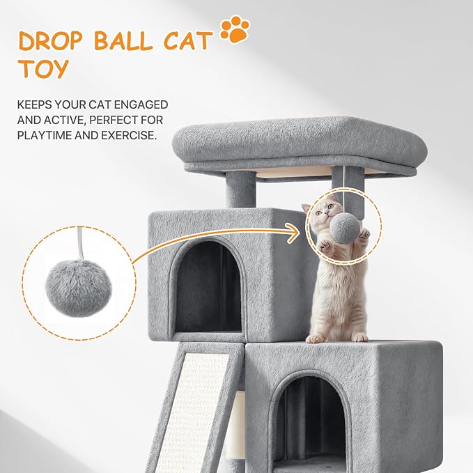 34'' Small Cat Tree with 2 Condos, Sisal Scratching Posts & Board, Sturdy Light - Image 7