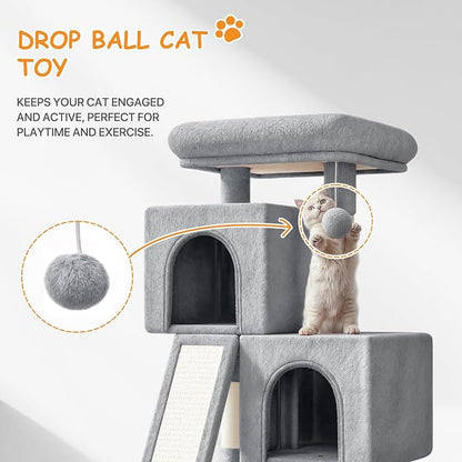 34'' Small Cat Tree with 2 Condos, Sisal Scratching Posts & Board, Sturdy Light - Image 7