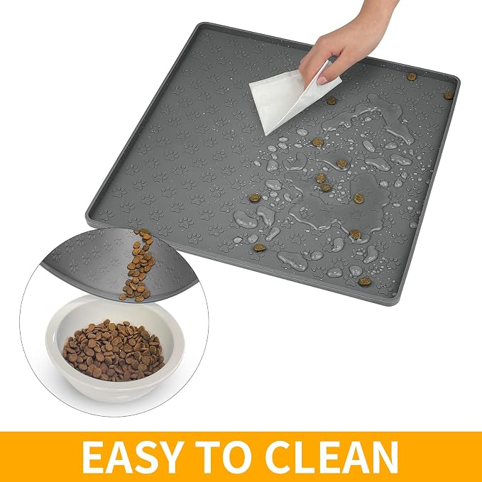 Ptlom Grey Pet Placemat for Dog and Cat, Waterproof Non-Slip Silicone Feeding - Image 7