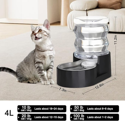 RIZZARI Dog Food Water Dispenser: 4L Large Black Stainless Steel Feeder - Image 2