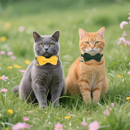 Cat Collar Breakaway with Bells, Soft Cotton Green Cat Bowtie Collar - Image 9