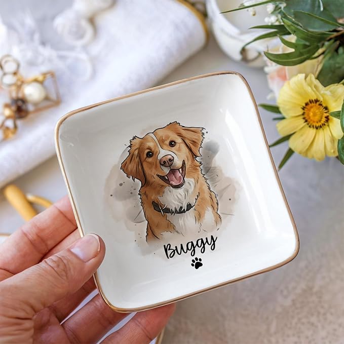 Custom Dog Cat Portrait Ring Dish, Personalized Pet Trinket Dish - Image 2