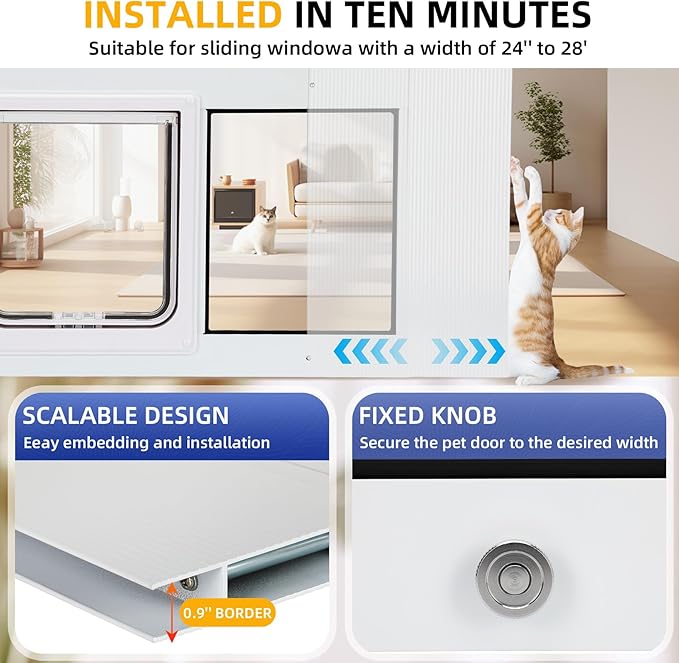 Full Size Cat Door Window Insert 27"-32" Various Sliding Windows, 4 Flexible - Image 3