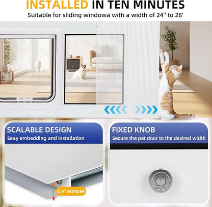 Full Size Cat Door Window Insert 27"-32" Various Sliding Windows, 4 Flexible - Image 3