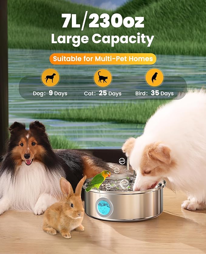 oneisall Dog Water Fountain for Large Dogs, 7L/230oz/1.8G Stainless Steel Dog - Image 3