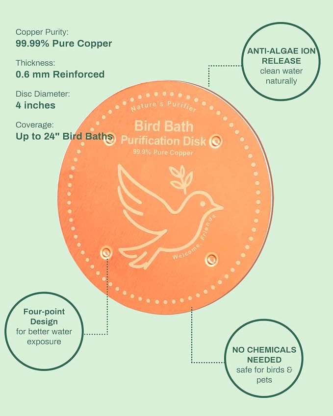 Bird Bath Purification Disk Pure Copper Outside Winter Solar Power Birdbath - Image 5