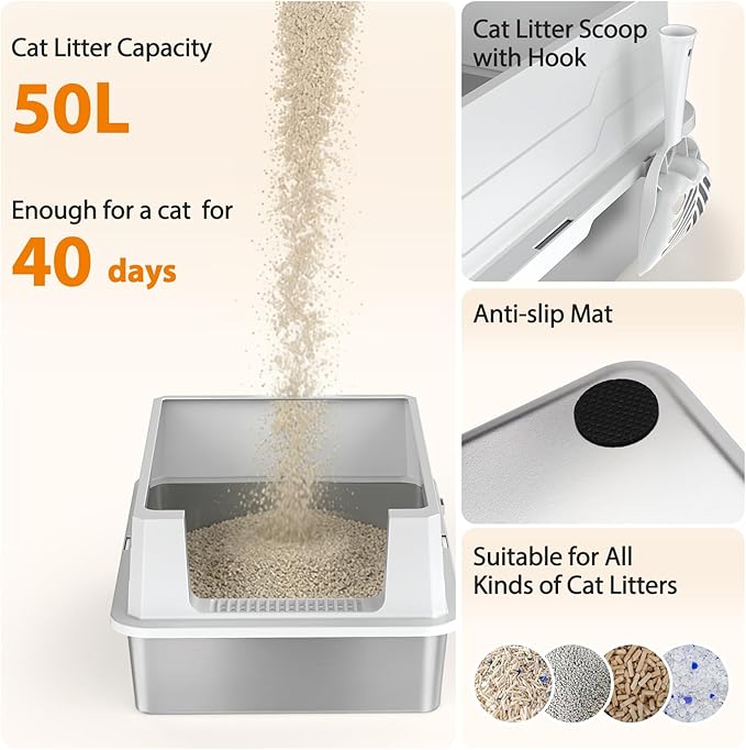 FURTIME XXXL Extra Large Stainless Steel Litter Box - Image 5