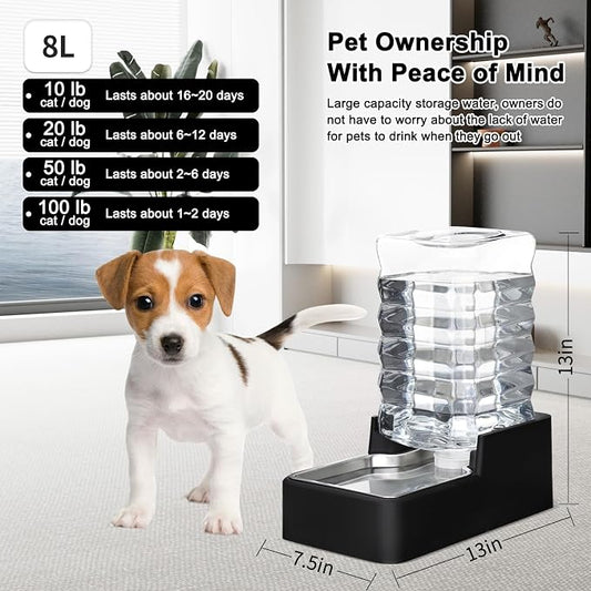 RIZZARI Stainless Steel Pet Water Feeder: 8L Gravity Leak-Proof Auto Refill - Image 2