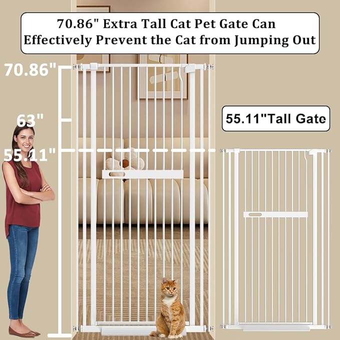 WAOWAO 71" Extra Tall Cat Pet Gate 29.92-61.42" Wide Pressure Mounted Walk - Image 2