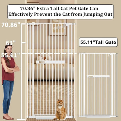 WAOWAO 71" Extra Tall Cat Pet Gate 29.92-61.42" Wide Pressure Mounted Walk - Image 2