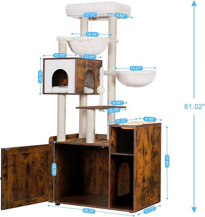 Hey-brother Cat Tree with Litter Box Enclosure, Modern Cat Tower - Image 3
