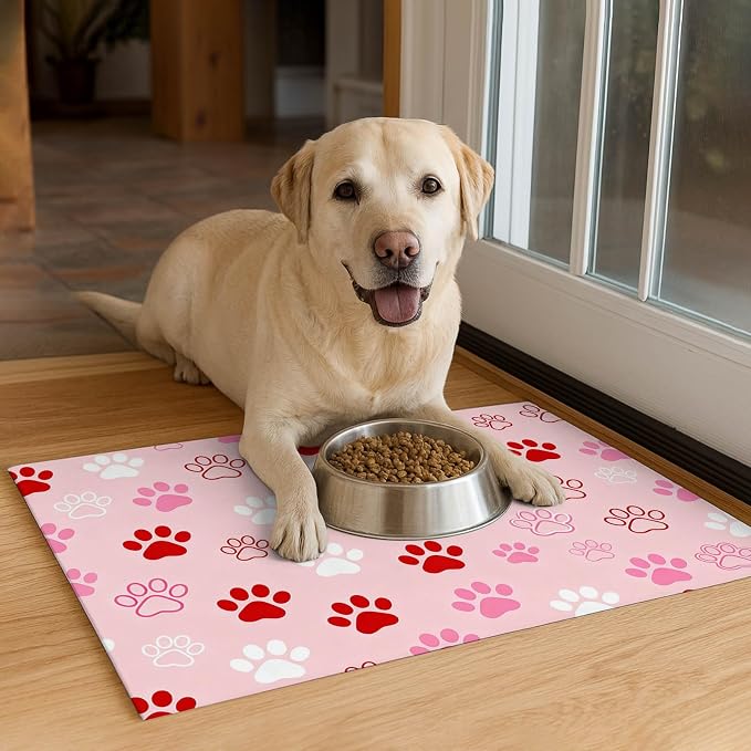 Puppy Paw Print Pet Feeding Mat 24x16 Inch Cute Pet Feeding Area Mat Pet Food - Image 4