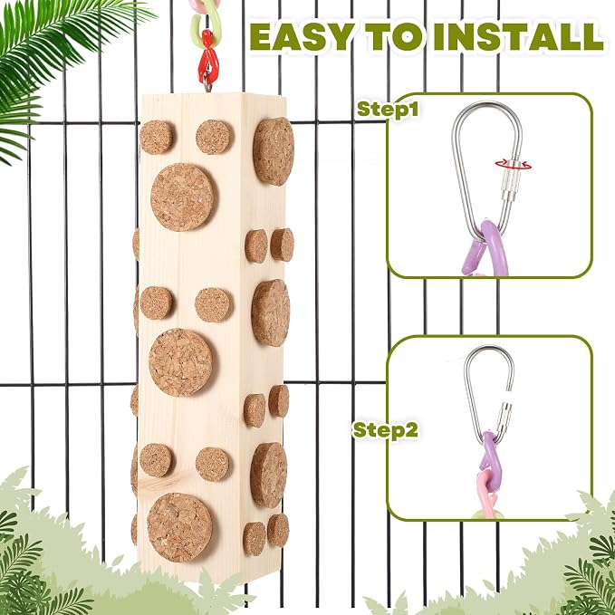 Skyygemm 2 Pcs Bird Parrot Chew Toys Wooden Foraging Hanging - Image 4
