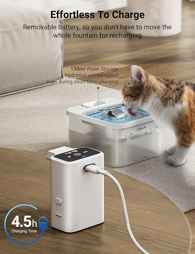 DownyPaws Battery Operated Cat Water Fountain Stainless Steel, 84oz/2.5L - Image 7