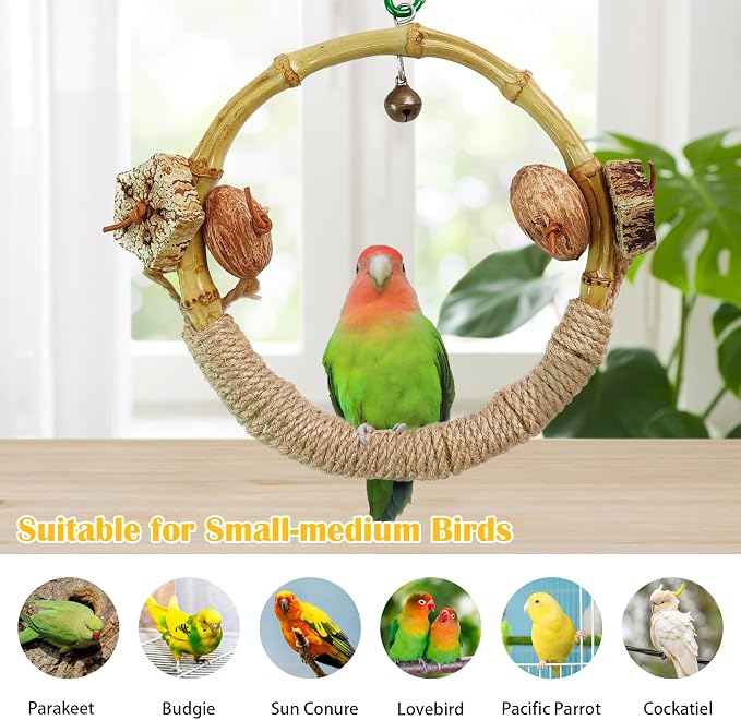 Circle Bird Swing with Bell, Bamboo Parakeet Rope Perches - Image 7