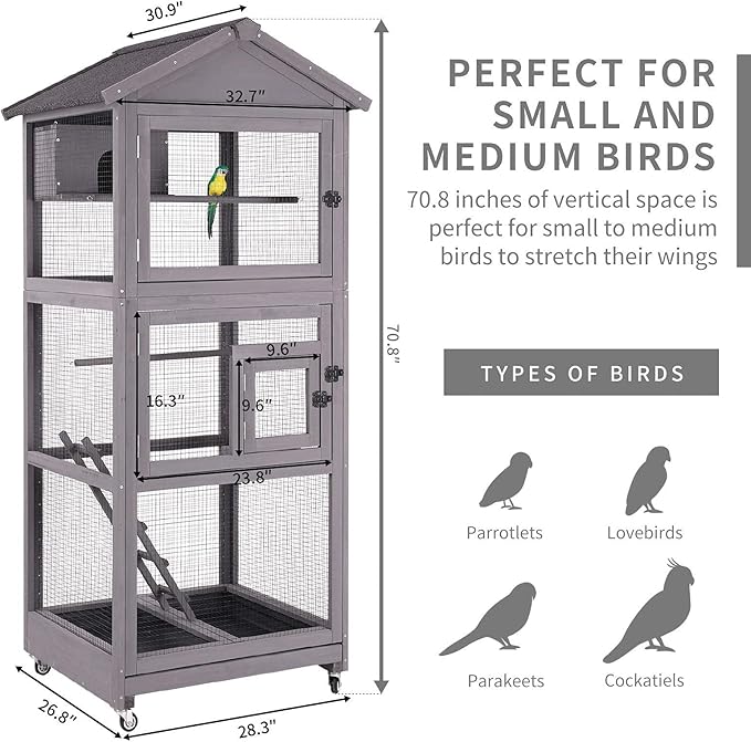 Aivituvin Outdoor Bird Cage Large Wooden Bird Aviary - Image 3