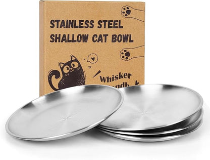 4-Pack Stainless Steel Cat Food Bowls, Shallow Whisker-Friendly Non-Slip by OriginalDesignbyPetLovers