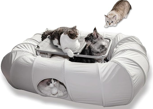 XxingSheep 2-Tier Cat Tunnel & Hammock Bed XXL, 4 Cave Shuttle by XxingSheep