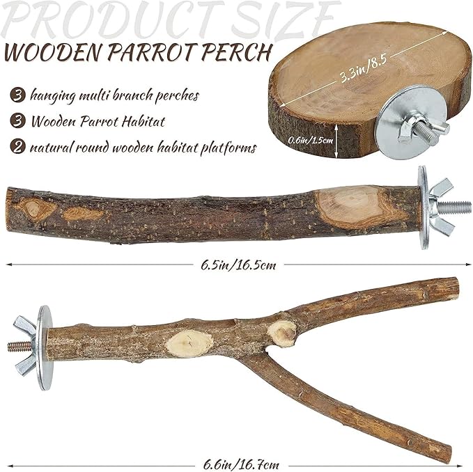 8-Piece Set Natural Wood Bird Perches - Image 2