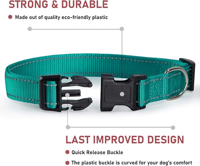 Reflective Dog Collar with Buckle Adjustable Safety Nylon Collars - Image 2