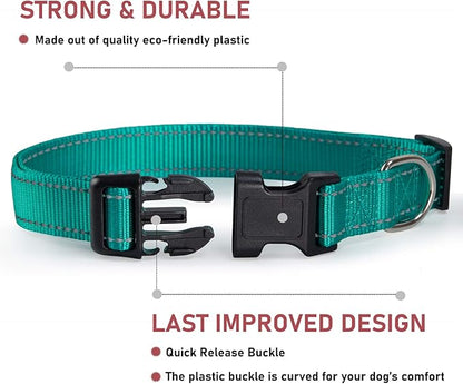 Reflective Dog Collar with Buckle Adjustable Safety Nylon Collars - Image 2