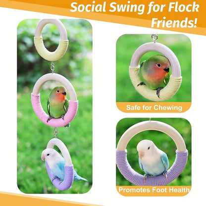 3-Ring Bird Wooden Swing Climbing Toy Chewable Cotton Rope Perch - Image 5