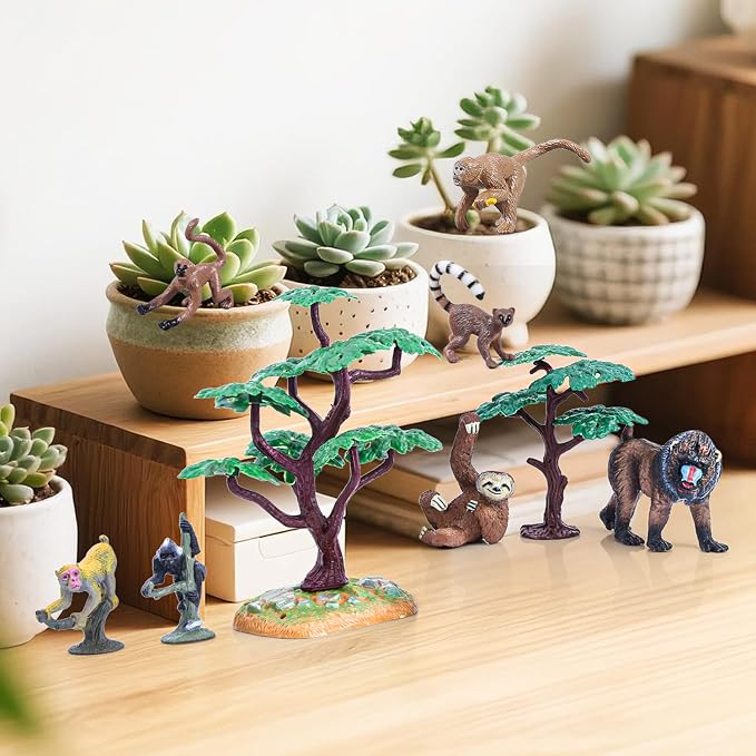 16Pcs Monkey Animal Figures Set, Ring-Tailed Lemur Gorilla and Trees - Image 6