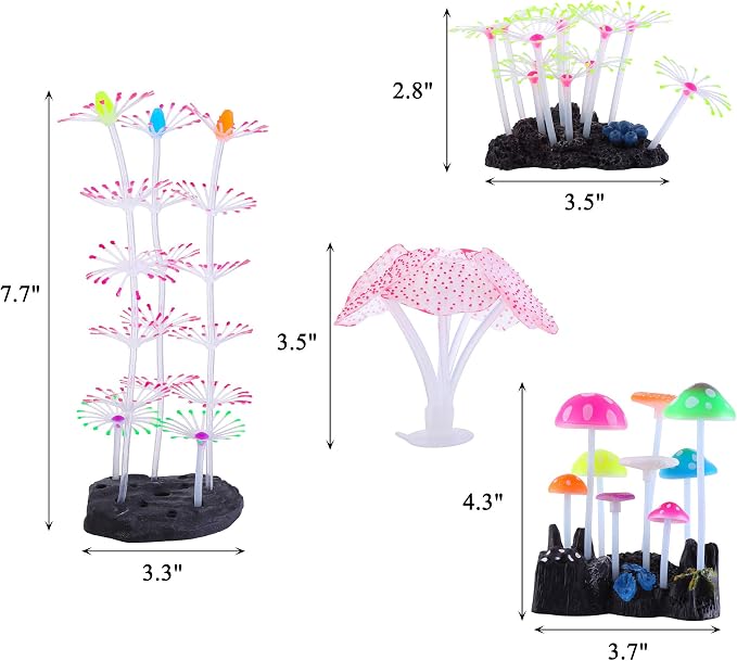 Lpraer 4 Pack Glow Aquarium Decorations Coral Reef Glowing Mushroom Anemone - Image 4