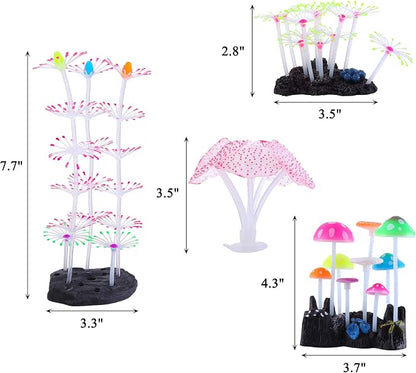 Lpraer 4 Pack Glow Aquarium Decorations Coral Reef Glowing Mushroom Anemone - Image 4