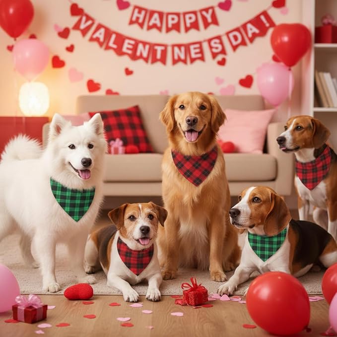 Weewooday 50 Pcs Valentine's & St. Patrick's Day Dog Bandanas Bulk Red & Green - Image 4