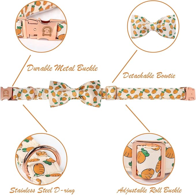 Easter Dog Collar with Bowtie, Cute Carrot Easter Dog Collar with Metal Buckle - Image 3
