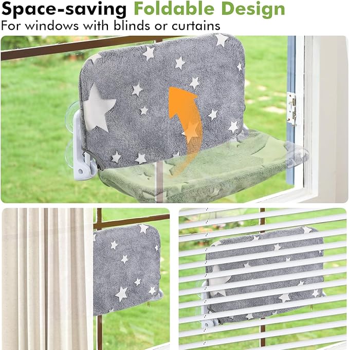 Cat Window Perch, Glow in The Dark Cordless Foldable Pet Hammock Bed - Image 6