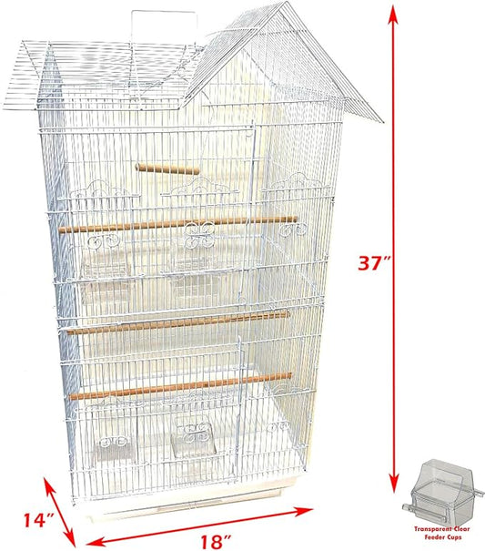 38-Inch Double Roof Top Large Flight Bird House Cage - Image 2