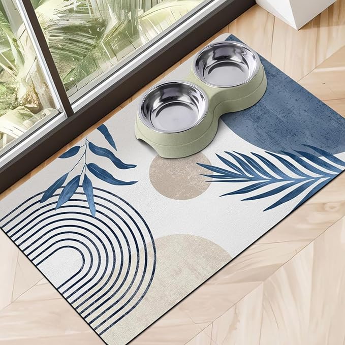 Dog Food Mats for Floors, Absorbent Dog Bowl Mat for Food and Water Dispenser by Cuslnox