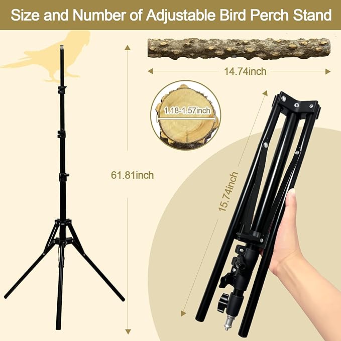 16-63 Inch Height Adjustable Bird Perch Pepper Wood Bird Training Perch Stand - Image 3