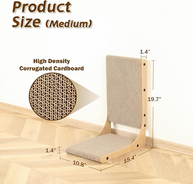 Zakkart 2-Pack Cat Scratching Board, 19.7'' Tall Cardboard L Shape Vertical Cat - Image 4
