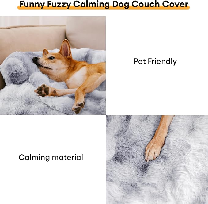 FUNNY FUZZY Pet Fluffy Plush Calming Dog Couch Bed Sofa Protector Washable Pets - Image 2