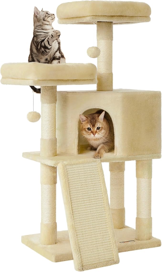 Feandrea Cat Tree, 45.3-Inch Cat Tower, Plush Condo by FeandreabySONGMICSHOME