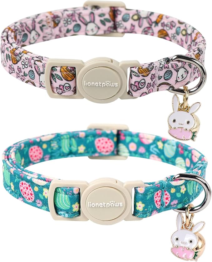 Lionet Paws 2pcs Pack Easter Cotton Cat Collar, Breakaway Buckle by lionetpaws