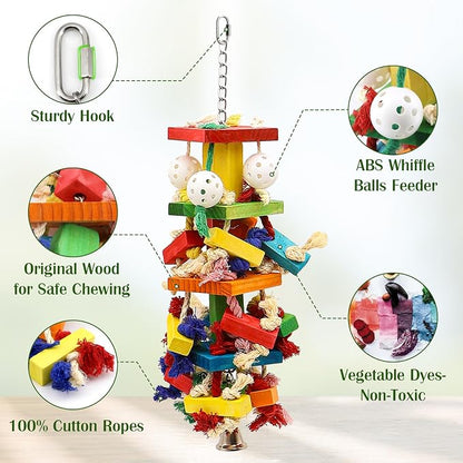 Bird Toys for Parrots, Parakeet Toys Natural Woode Parrot Toy for Large Medium - Image 3