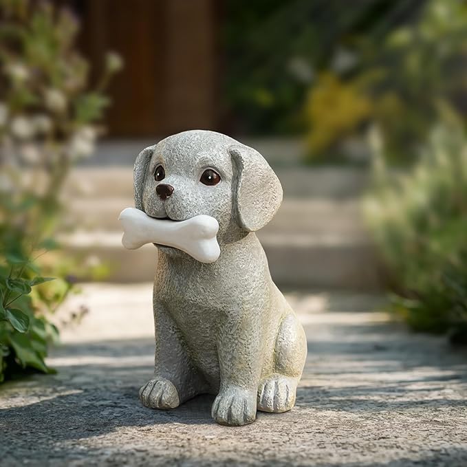 Solar Dog Statue with Glowing Bone Light, Outdoor Puppy Figurine - Image 5