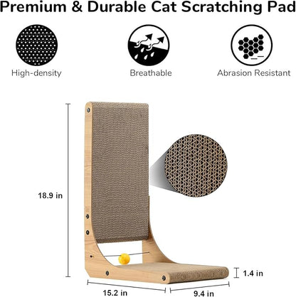 FUKUMARU Cat Scratcher, 18.9 Inch L Shape Cat Scratch Pad, Vertical Cat - Image 3
