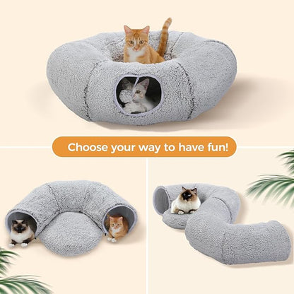 PEQULTI Cat Tunnel with Bed for Indoor Cats, Cat Play Donut Tunnel with - Image 3