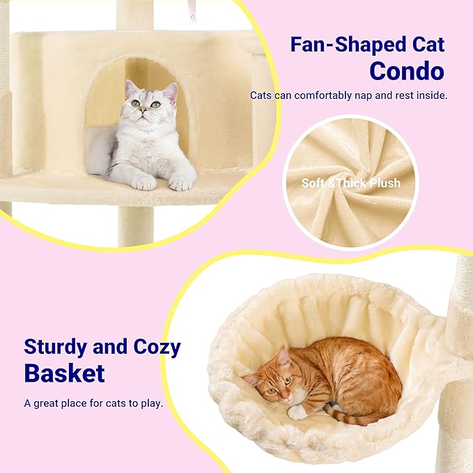 Allewie 73in Fan-Shaped Space-Saving Corner Cat Tower/Multi-Level Tall Cat Tree - Image 6