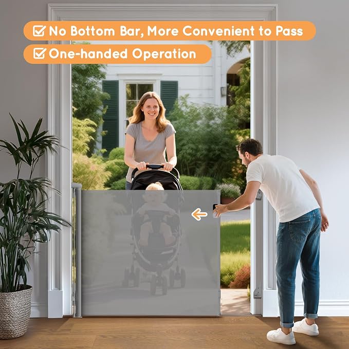 Retractable Baby Gate for Stairs, Automatic Tension, One-Hand Operation - Image 7