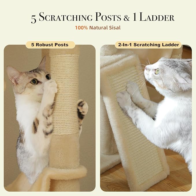 Floor to Ceiling Cat Tree Height Adjustable, Tall Cat Tower 7 Tiers Activity - Image 7