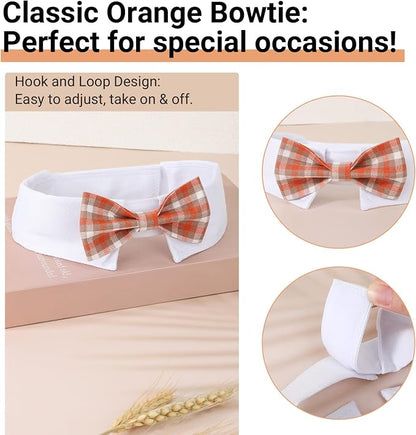 Segarty Dog Bow Tie, Adjustable Orange Plaid Bowtie Collar - Image 3