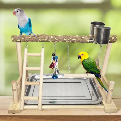 PINVNBY Bird Playground Parrot Playstand Birds Play Stand Wood Exercise Perch - Image 4